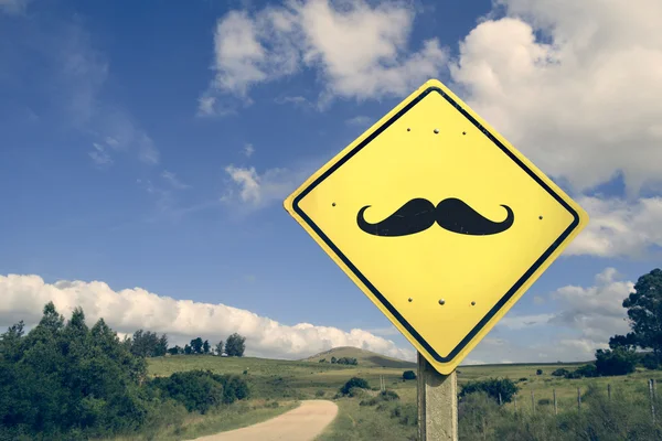 Funny hipster mustache retro concept road sign — Stock Photo, Image