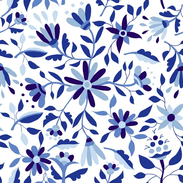 Vintage flower pattern in indigo blue color — Stock Vector