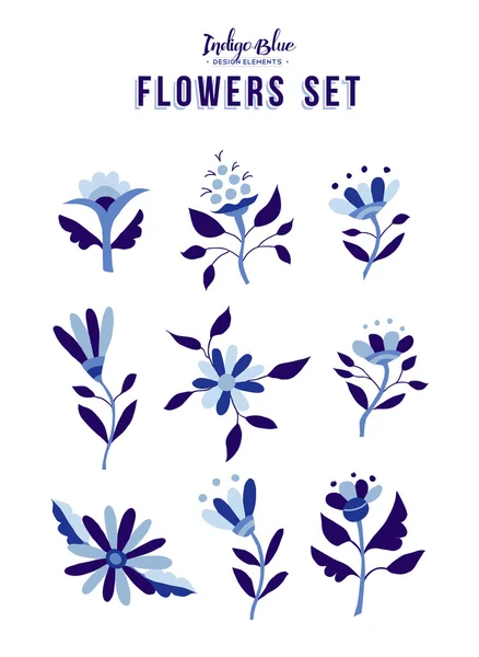 Adorno de flor de primavera engastado en color azul índigo — Archivo Imágenes Vectoriales