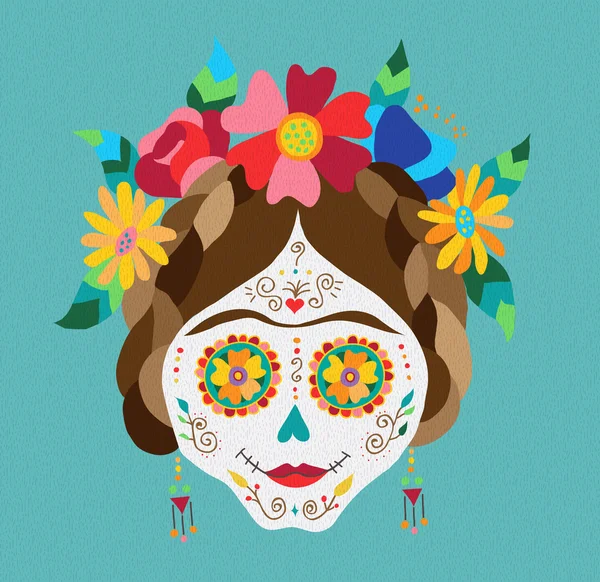 Mexico day of the dead skull and spring decoration — Stock Vector