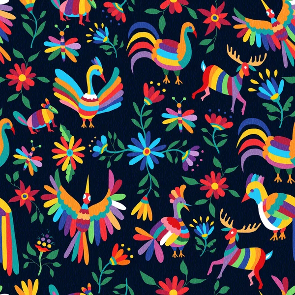 Colorido patrón de primavera de animales salvajes y flores — Vector de stock