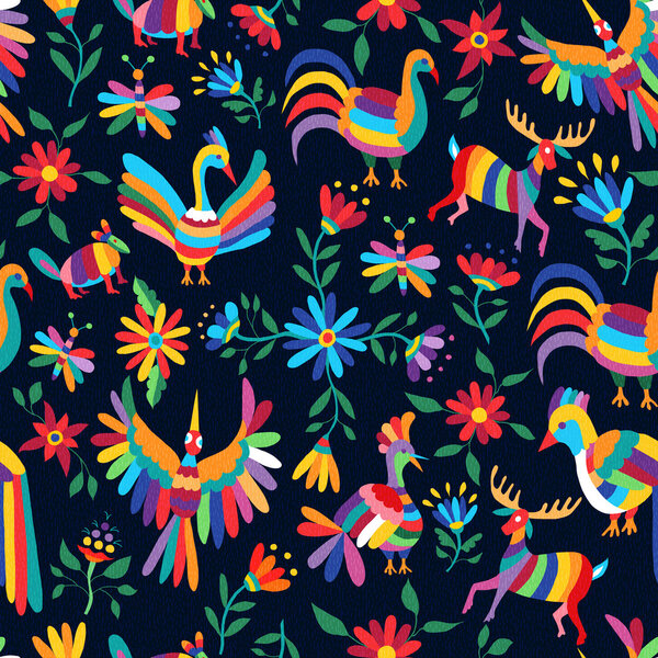 Colorful spring pattern of wild animal and flower