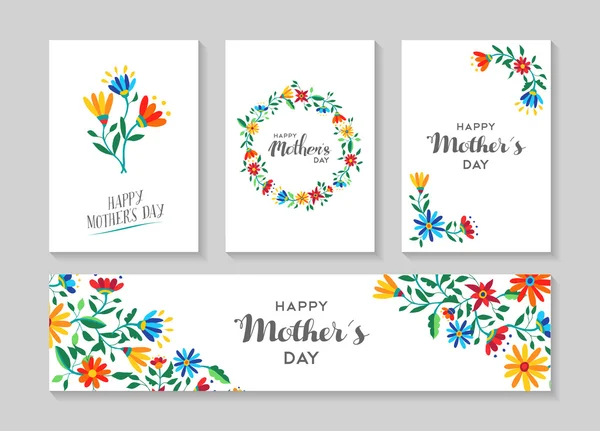 Feliz día de las madres tarjeta y etiqueta floral conjunto — Archivo Imágenes Vectoriales