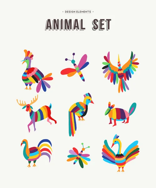 Colorful set of wild animal icon illustrations — Stock Vector