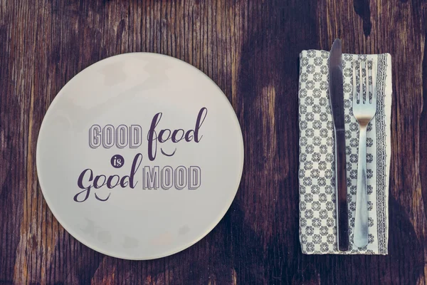 Vintage-Küchenbesteck mit gesunder Ernährung Text — Stockfoto