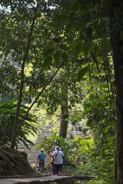 Touristen an der archäologischen Stätte von Palenque in Mexiko — Stockfoto