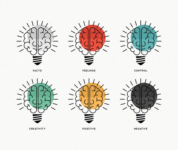 Seis sombreros que piensan diseño del concepto del cerebro humano — Vector de stock