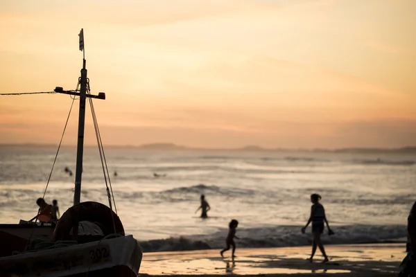 Summer landscape of beach shore with fish boat — Stock Photo, Image