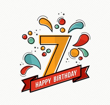 Colorful happy birthday number 7 flat line design clipart