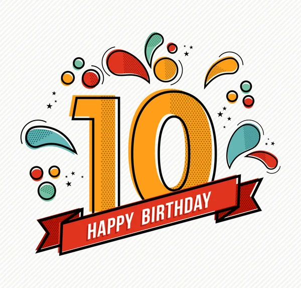Joyeux anniversaire coloré numéro 10 conception de ligne plate — Image vectorielle