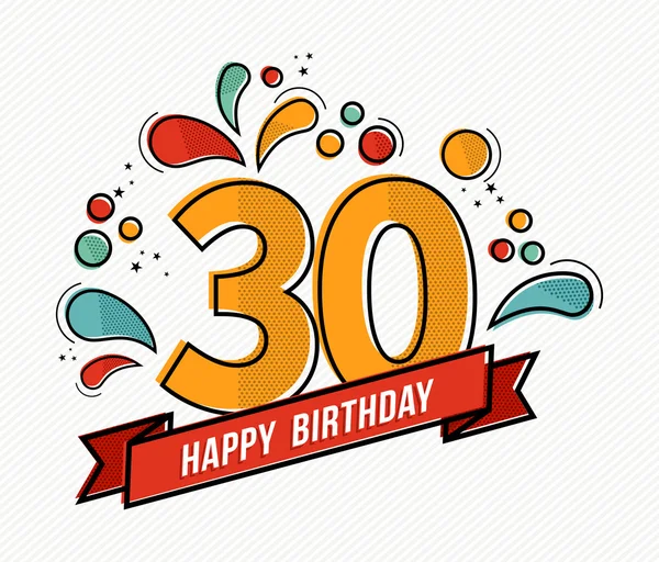 Πολύχρωμα και χαρούμενα γενέθλια αριθμό 30 επίπεδη γραμμή σχεδίασης — Διανυσματικό Αρχείο