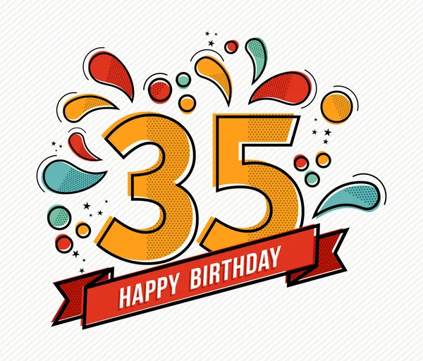 Colorato felice compleanno numero 35 design linea piatta — Vettoriale Stock