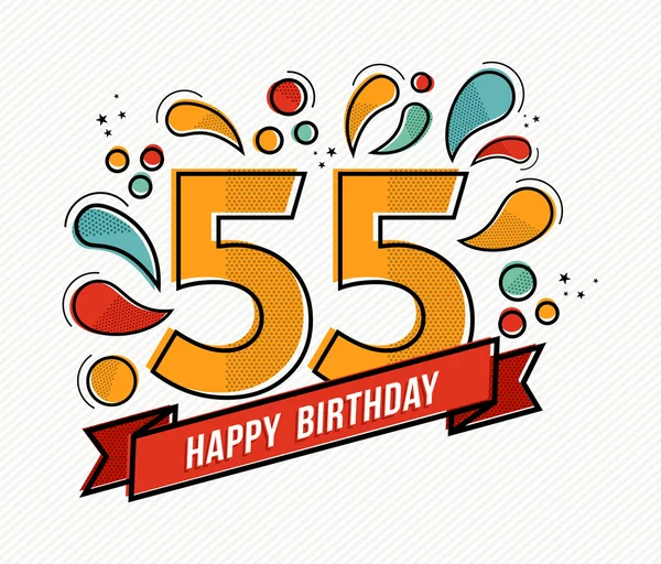 Colorido feliz cumpleaños número 55 diseño de línea plana — Archivo Imágenes Vectoriales