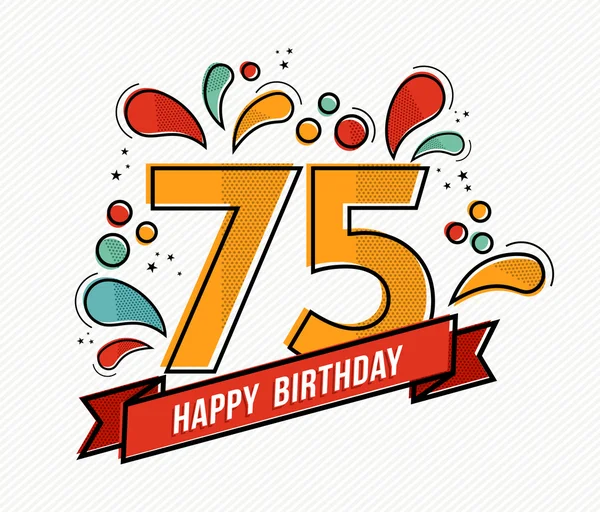 Colorful happy birthday number 75 flat line design — Stock Vector