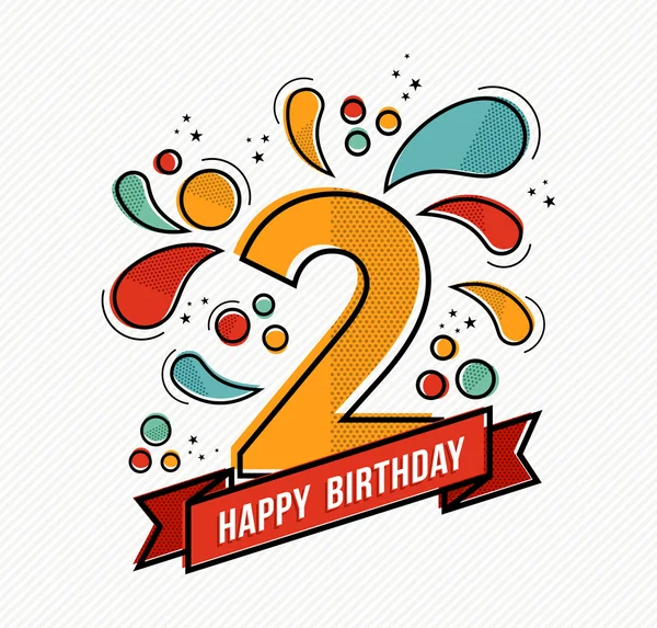 Colorful happy birthday number 2 flat line design — Stock Vector