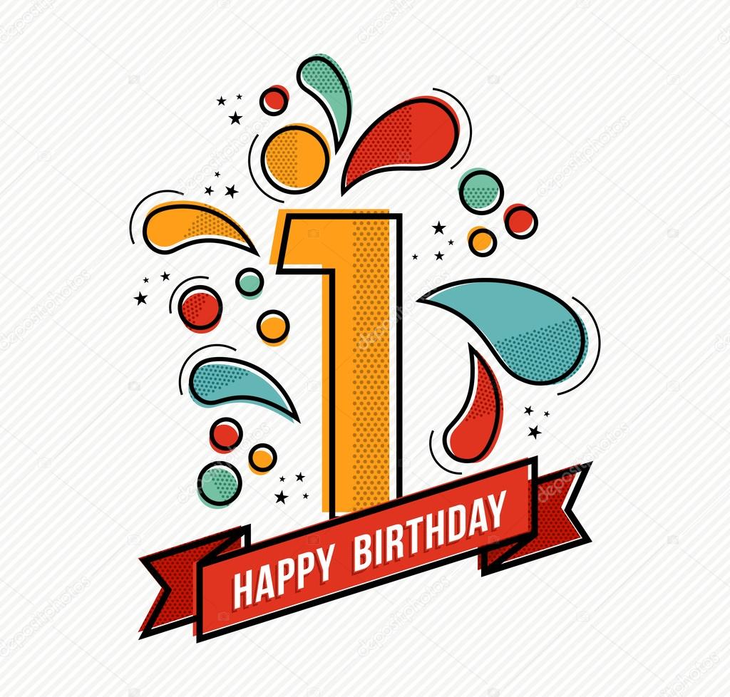 Colorful happy birthday number 1 flat line design Stock Illustration by ...