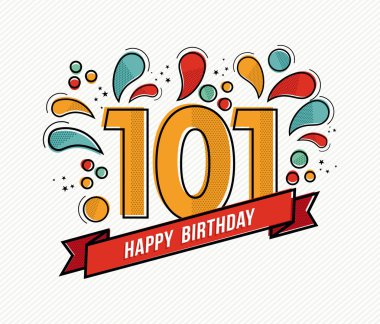 Color happy birthday number 101 flat line design clipart