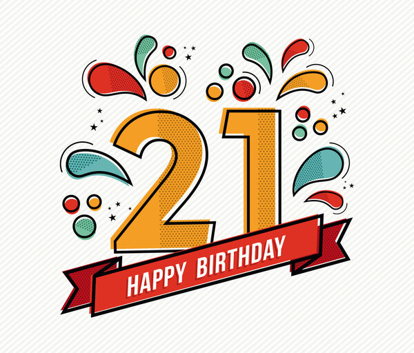 Colorful happy birthday number 21 flat line design