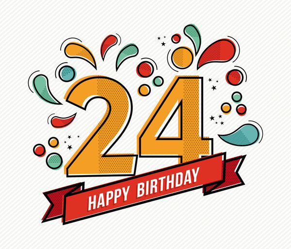 Colorful happy birthday number 24 flat line design