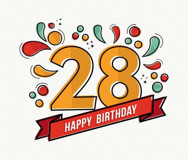 Colorful happy birthday number 28 flat line design