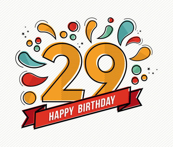 Colorful happy birthday number 29 flat line design