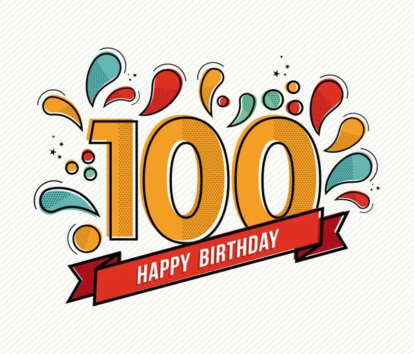 Farbe Happy Birthday Zahl 100 flache Linie Design — Stockvektor