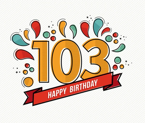 Farbe Happy Birthday Nummer 103 flache Linie Design — Stockvektor