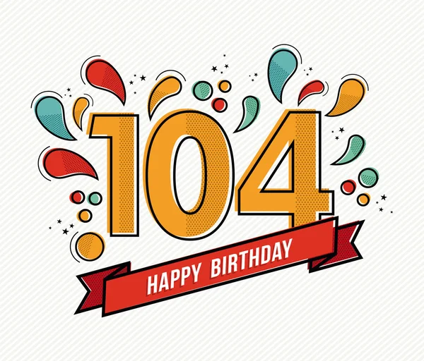 Farbe Happy Birthday Nummer 104 flache Linie Design — Stockvektor