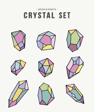 Renkli retro crystal illüstrasyon simge kümesi