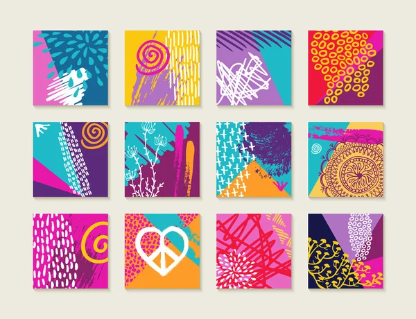 Zomer set van kleurrijke kaarten met gelukkig ontwerpen — Stockvector