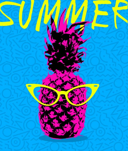 Diseño de verano de piña con gafas hipster — Vector de stock