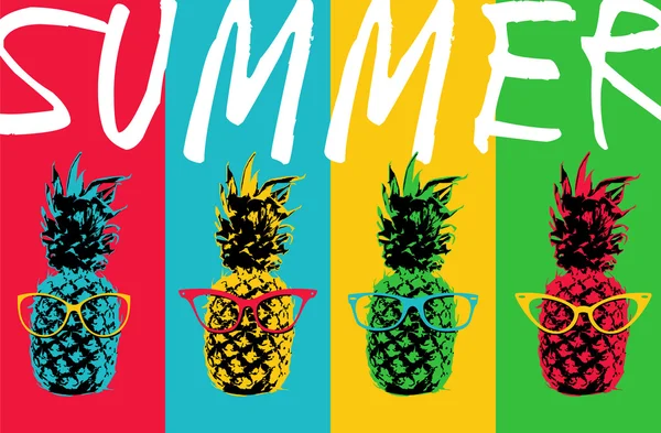 Sommer Ananas Farbe Design mit Hipster-Brille — Stockvektor