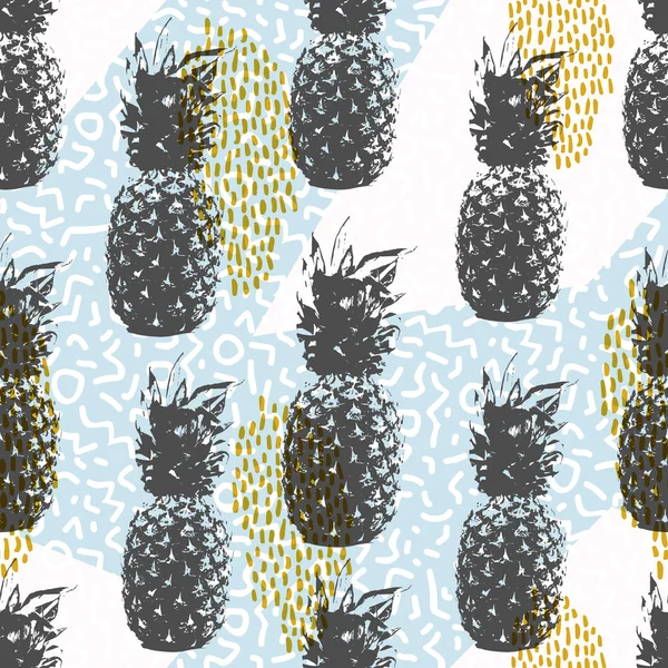 Modèle sans couture d'été rétro des années 80 avec ananas — Image vectorielle