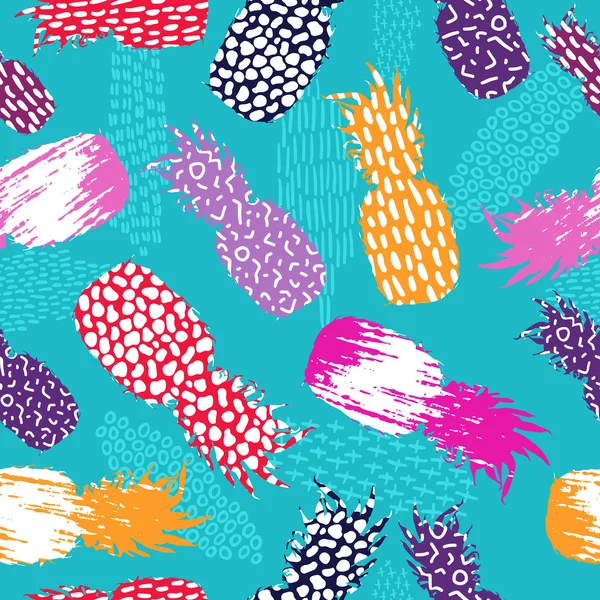 재미 있는 파인애플 과일 다채로운 80 여름 패턴 — 스톡 벡터