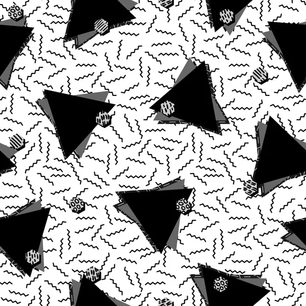 80 年代黒と白の三角形のシームレス パターン — ストックベクタ