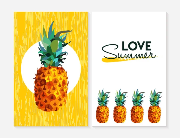 Amor verano conjunto con color piña fruta elemento — Vector de stock