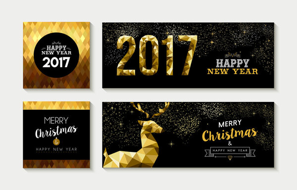 Набор золотых карт и баннеров "Веселый Новый год-2017"
 