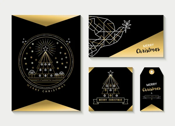 Gold line art set modèle de carte de voeux de Noël — Image vectorielle