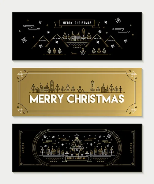 Złota linia sztuki Boże Narodzenie transparent zestaw szablonów — Wektor stockowy