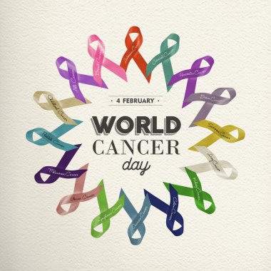 World cancer day design with awareness ribbons clipart