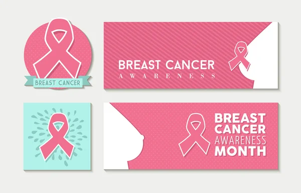 乳房癌认识套的横幅和标签 — 图库矢量图片