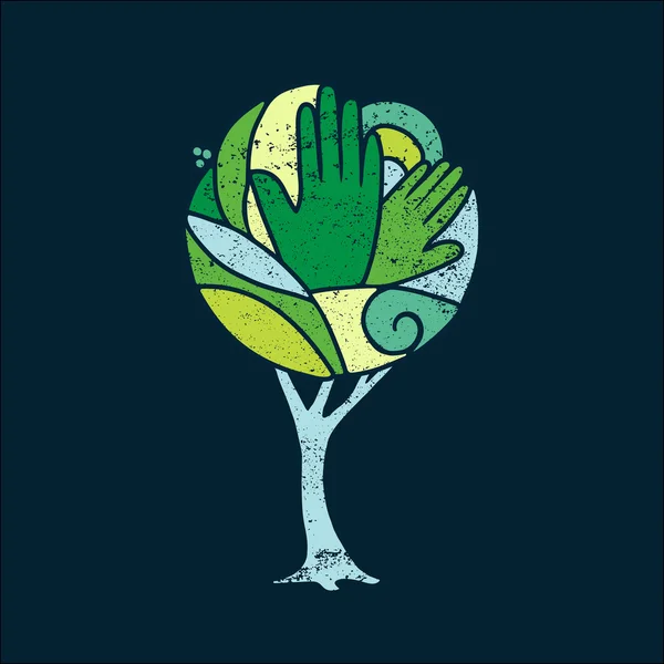 Gröna konceptet träd av människor händer för naturen hjälp — Stock vektor