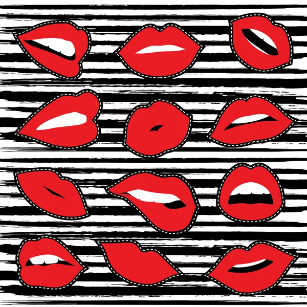 Girl lipstick mouth set for patch or sticker — Stock Vector