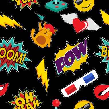 Yamalar retro pop simgeler Dikişsiz desen dikiş
