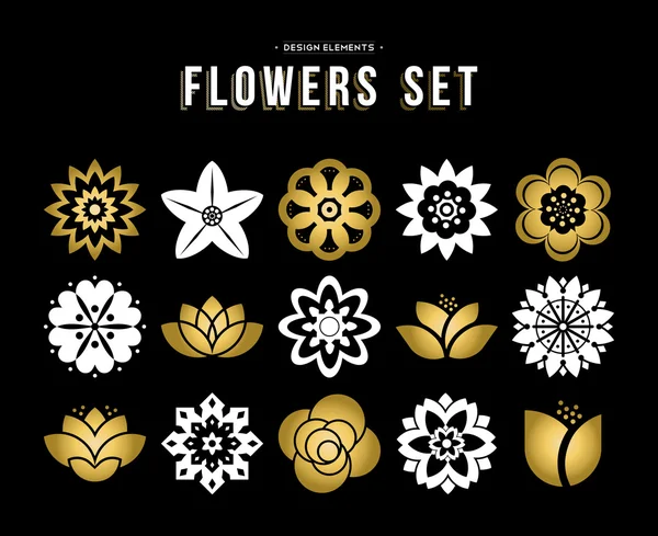 Set di icone di fiori color oro in stile piatto — Vettoriale Stock
