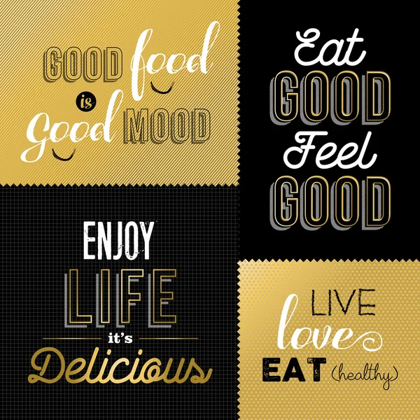 Retro style food quotes set in gold color — Stock Vector