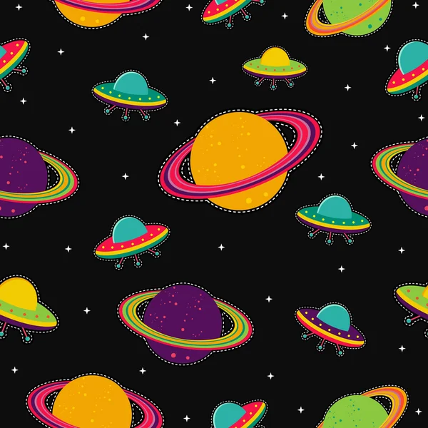 Space planet designs stitch patch seamless pattern — Stock Vector