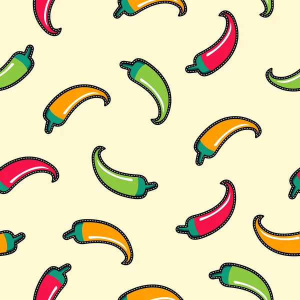 Chili peper steek patch naadloze kleurenpatroon — Stockvector