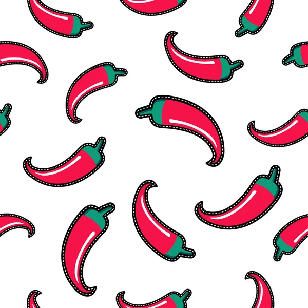 Red chili pimenta ponto patch padrão sem costura — Vetor de Stock