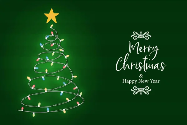 Feliz Navidad Feliz Año Nuevo Tarjeta Felicitación Luces Navidad Cadena — Vector de stock